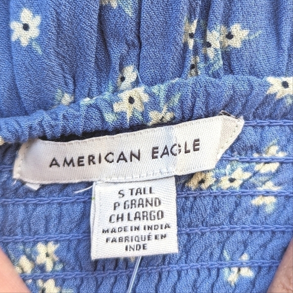 American Eagle Outfitters Smocked Halter Jumpsuit in Floral Blue Sz Sm Tall NWT - Picture 6 of 7